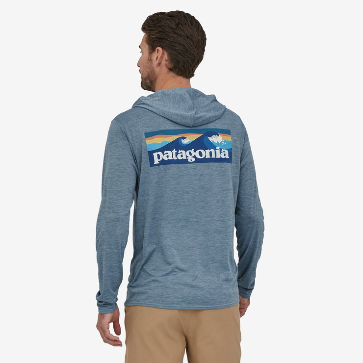 Patagonia Men's Capilene® Cool Daily Graphic Hoody - Boardshort Logo: Light Plume Grey X-Dye